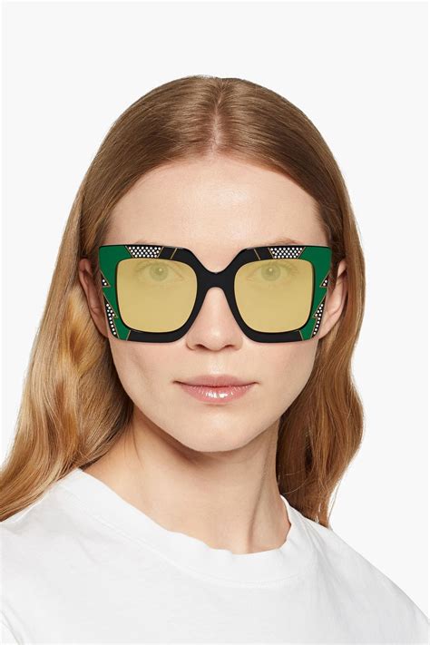 gucci eyewear square-frame acetate sunglasses|Gucci crystal embellished sunglasses.